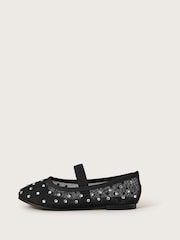 Monsoon Black Diamante Mesh Ballet Flats - Image 2 of 3