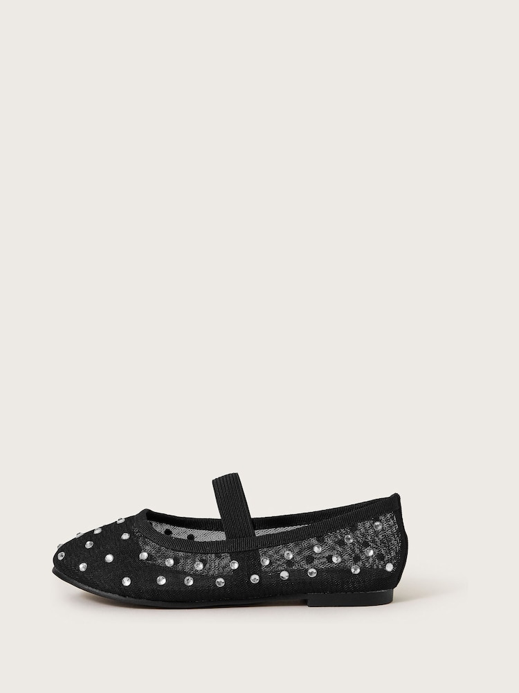 Monsoon Black Diamante Mesh Ballet Flats - Image 2 of 3