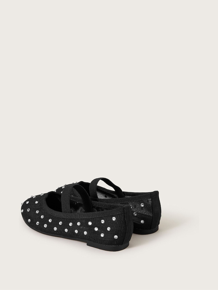 Monsoon Black Diamante Mesh Ballet Flats - Image 3 of 3