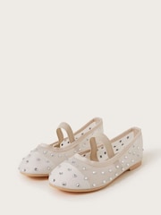 Monsoon Natural Diamante Mesh Ballerina Flats - Image 1 of 3