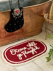 O'Come All Ye Red Playful Christmas Slogan 100% Cotton Bath Mat - Image 1 of 4