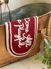 O'Come All Ye Red Playful Christmas Slogan 100% Cotton Bath Mat - Image 2 of 4