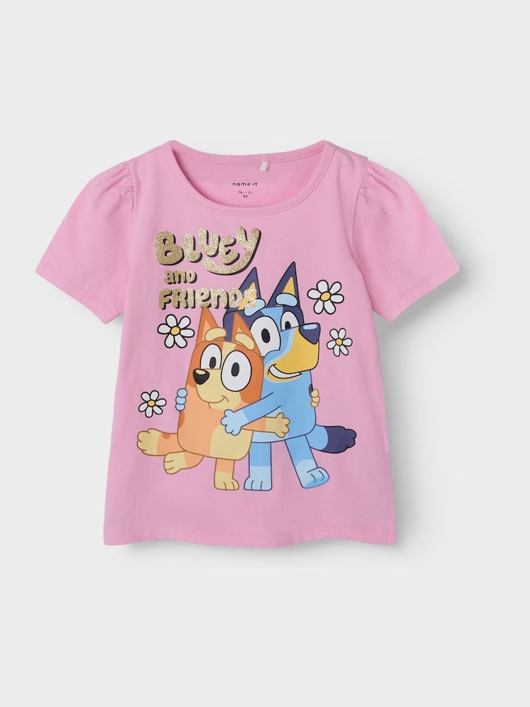 Name It Pink Bluey Short Frill Sleeve T-shirt - Image 1 of 2