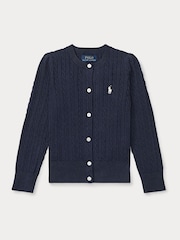 Polo Ralph Lauren Blue Girls Cable Knit Cardigan - Image 1 of 2