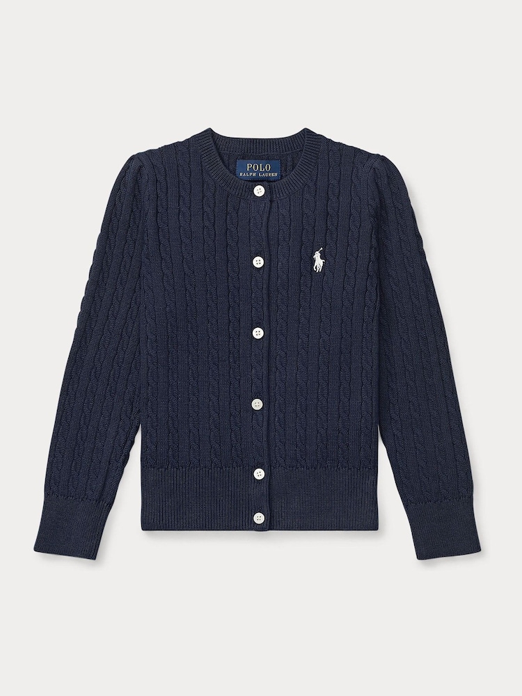 Polo Ralph Lauren Blue Girls Cable Knit Cardigan - Image 1 of 2