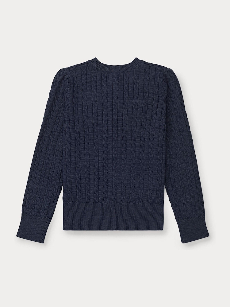 Polo Ralph Lauren Blue Girls Cable Knit Cardigan - Image 2 of 2