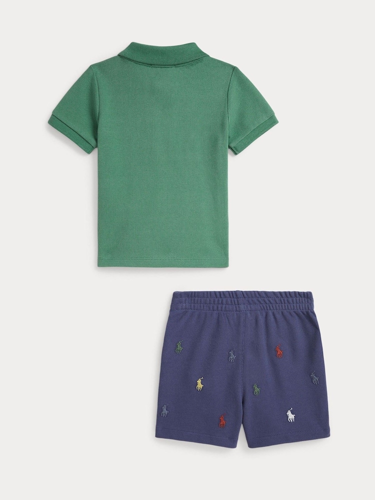 Polo Ralph Lauren Green Baby Polo Shirt and All Over Pony Shorts Set - Image 2 of 3