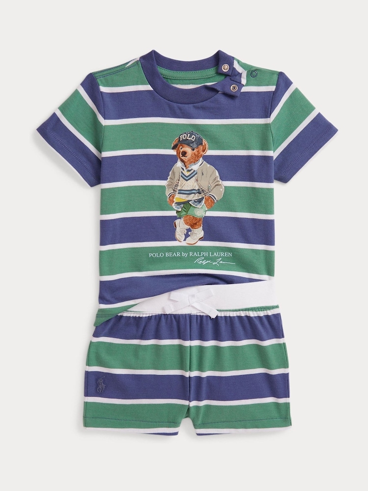 Polo Ralph Lauren Baby Polo Bear Graphic Stripe Sweat Top & Short Set - Bild 1 von 2