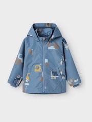 Name It Blue Tractor Print Jacket with Detachable Hood - Image 1 of 3