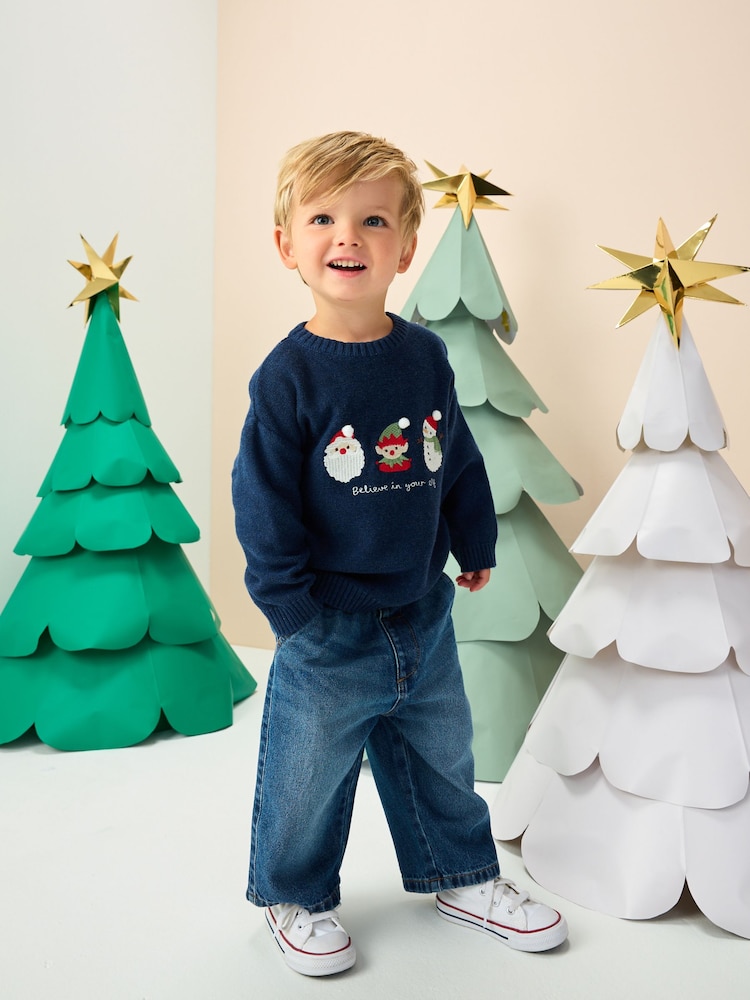Navy Blue Knitted Christmas Jumper (3mths-7yrs) - Image 2 of 8