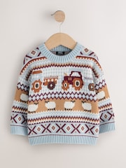 Light Blue Fairisle Pattern Knitted Crew Neck Jumper (3mths-7yrs) - Image 1 of 4