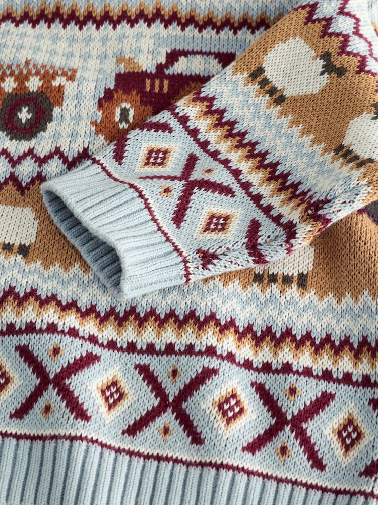Light Blue Fairisle Pattern Knitted Crew Neck Jumper (3mths-7yrs) - Image 4 of 4