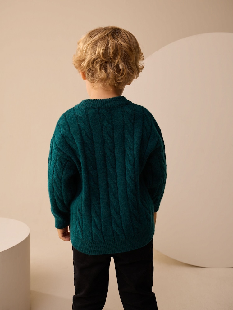Dark Green Stripe Cable Knit Crew Neck Jumper (3mths-7yrs) - Image 2 of 7 Dark Green Stripe Cable Knit Crew Neck Jumper (3mths-7yrs) - Image 2 of 7