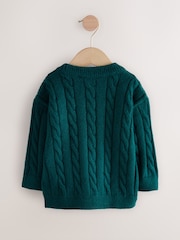 Dark Green Stripe Cable Knit Crew Neck Jumper (3mths-7yrs) - Image 5 of 7