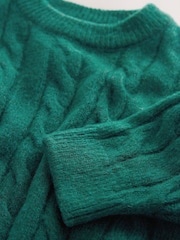 Dark Green Stripe Cable Knit Crew Neck Jumper (3mths-7yrs) - Image 7 of 7