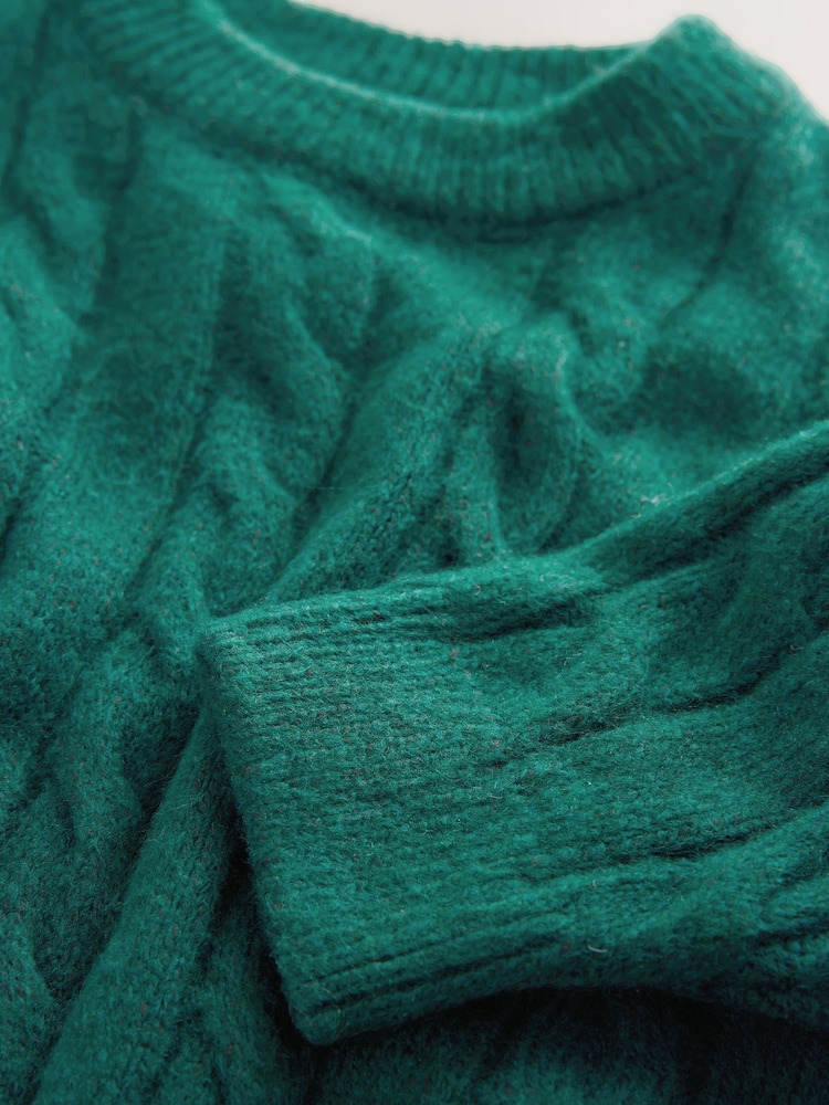 Dark Green Stripe Cable Knit Crew Neck Jumper (3mths-7yrs) - Image 7 of 7