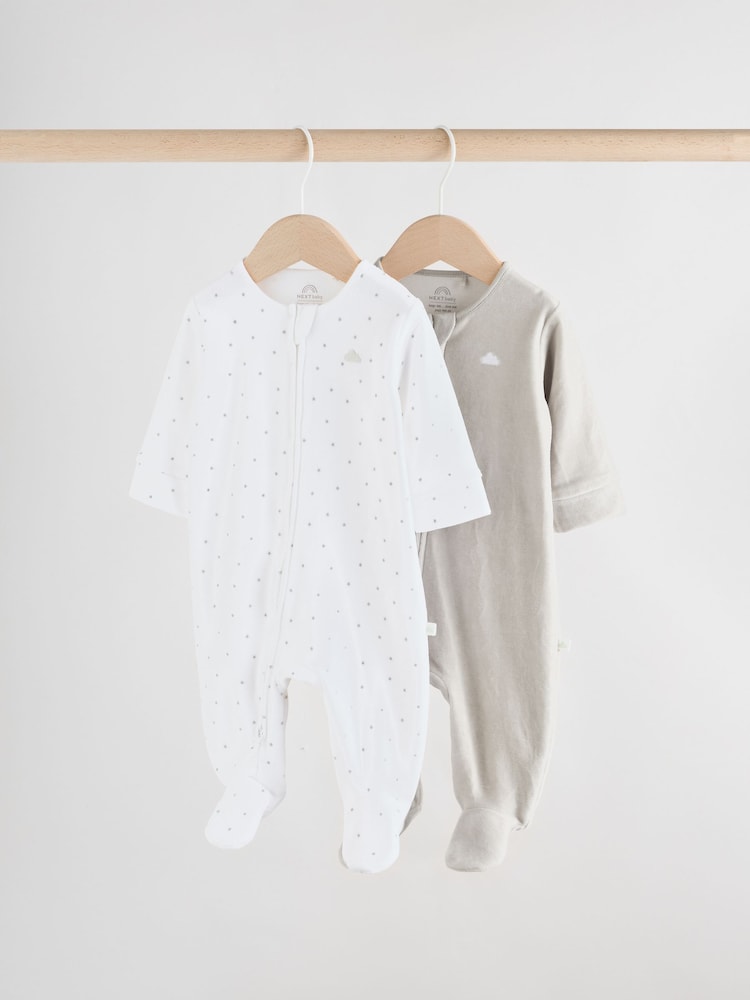 Grey Velour Two Way Zip Baby Sleepsuits 2 Pack (0-2yrs) - Image 1 of 13
