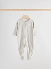 Grey Velour Two Way Zip Baby Sleepsuits 2 Pack (0-2yrs) - Image 3 of 13