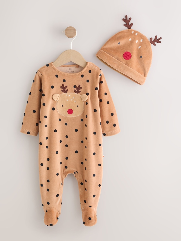 Brown Reindeer Baby Christmas Dress Up Sleepsuit (0mths-2yrs) - Image 1 of 18 Brown Reindeer Baby Christmas Dress Up Sleepsuit (0mths-2yrs) - Image 1 of 18