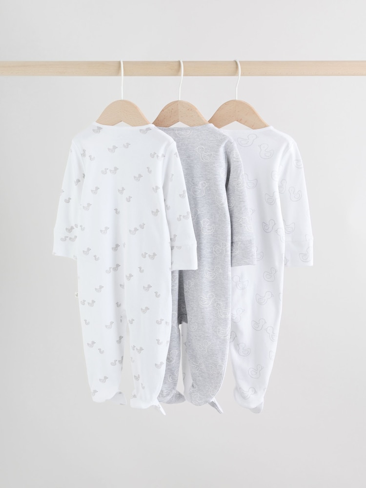 Grey Baby Two Way Zip Sleepsuits 3 Pack (0-2yrs) - Image 2 of 13