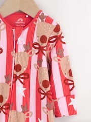 Pink Baby Christmas Reindeer Stripe Sleepsuit (0mths-3yrs) - Image 12 of 16