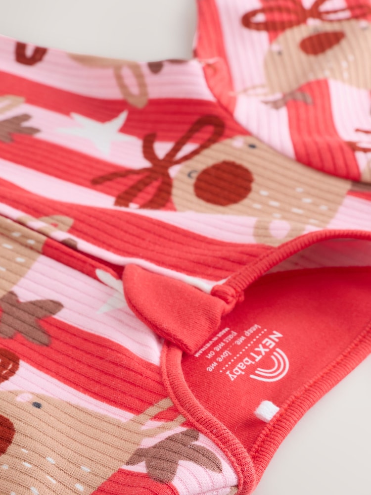 Pink Baby Christmas Reindeer Stripe Sleepsuit (0mths-3yrs) - Image 16 of 16