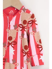 Pink Baby Christmas Reindeer Stripe Sleepsuit (0mths-3yrs) - Image 2 of 16