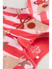 Pink Baby Christmas Reindeer Stripe Sleepsuit (0mths-3yrs) - Image 3 of 16