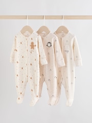 Ecru Baby Christmas Sleepsuits 3 Pack (0mths-2yrs) - Image 1 of 16