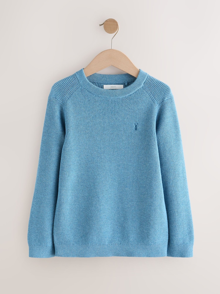 Blue With Stag Cotton Crew Neck Knitted Jumper (3-16yrs) - Image 1 of 4