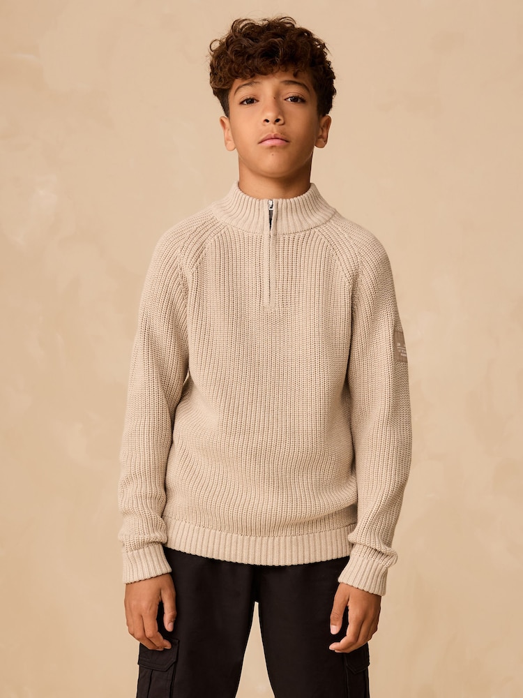 Neutral Utility Zip Neck Knitted Jumper (3-16yrs) - Image 1 of 8