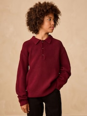 Plum Purple Knitted Button Neck Polo Shirt (3-16yrs) - Image 1 of 8
