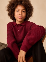 Plum Purple Knitted Button Neck Polo Shirt (3-16yrs) - Image 2 of 8