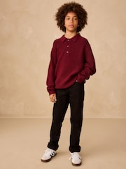 Plum Purple Knitted Button Neck Polo Shirt (3-16yrs) - Image 4 of 8