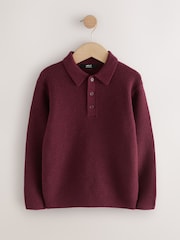 Plum Purple Knitted Button Neck Polo Shirt (3-16yrs) - Image 5 of 8