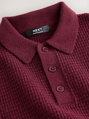 Plum Purple Knitted Button Neck Polo Shirt (3-16yrs) - Image 8 of 8