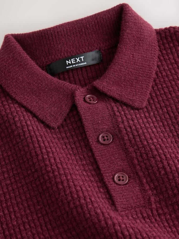 Plum Purple Knitted Button Neck Polo Shirt (3-16yrs) - Image 8 of 8