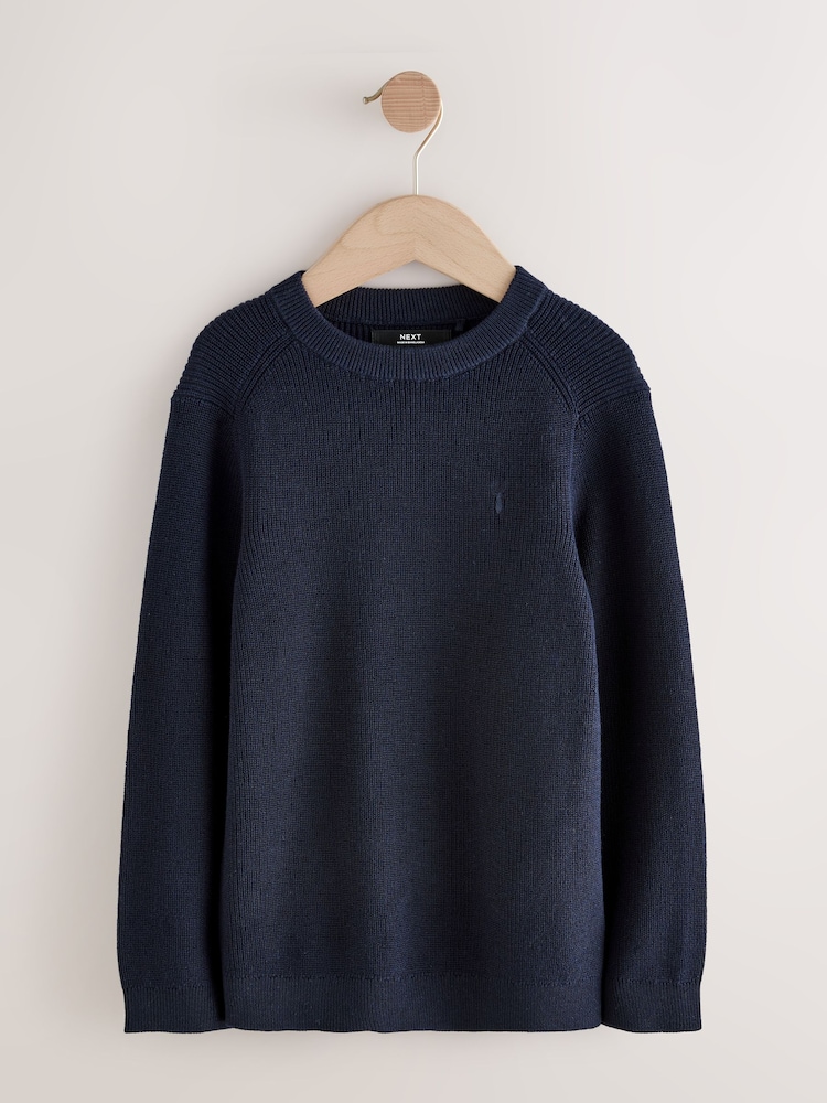 Navy Blue With Stag Cotton Crew Neck Knitted Jumper (3-16yrs) - Image 1 of 4