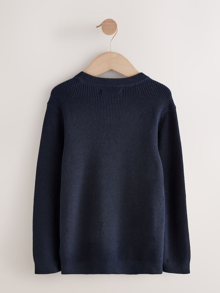 Navy Blue With Stag Cotton Crew Neck Knitted Jumper (3-16yrs) - Image 2 of 4 Navy Blue With Stag Cotton Crew Neck Knitted Jumper (3-16yrs) - Image 2 of 4