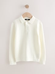 Ecru Cream Long Sleeve Textured Polo Shirt (3-16yrs) - Image 1 of 4