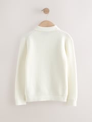 Ecru Cream Long Sleeve Textured Polo Shirt (3-16yrs) - Image 2 of 4