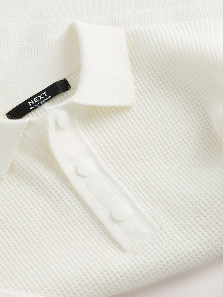 Ecru Cream Long Sleeve Textured Polo Shirt (3-16yrs) - Image 4 of 4