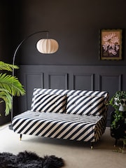 Rockett St George Studio Stripe Velvet Sand & Black Mabel Large 2 Seater Sofabed - Image 1 of 5
