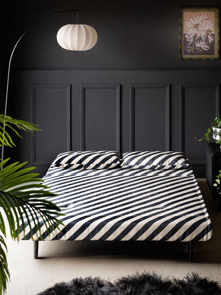 Rockett St George Studio Stripe Velvet Sand & Black Mabel Large 2 Seater Sofabed - Image 2 of 5