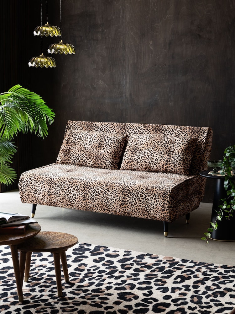Rockett St George Leopard Print Love Velvet Mabel Large 2 Seater Sofabed - Image 1 of 5