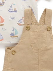 Purebaby Brown Linen Blend Dungaree and T-Shirt Set - Image 3 of 4