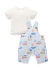 Purebaby Blue 100% Cotton Seaside Dungaree and T-Shirt Set - Image 2 of 4