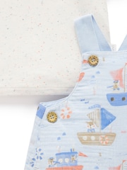 Purebaby Blue 100% Cotton Seaside Dungaree and T-Shirt Set - Image 3 of 4