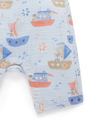 Purebaby Blue 100% Cotton Seaside Dungaree and T-Shirt Set - Image 4 of 4