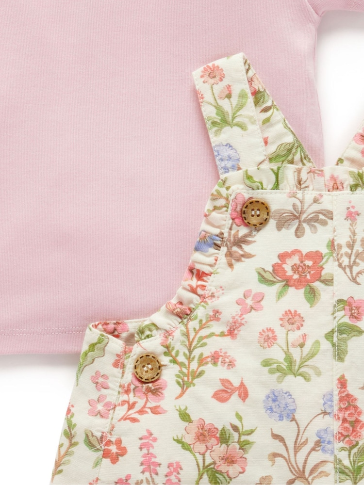 Purebaby Pink Linen Blend Dungaree and T-Shirt Set - Image 2 of 3